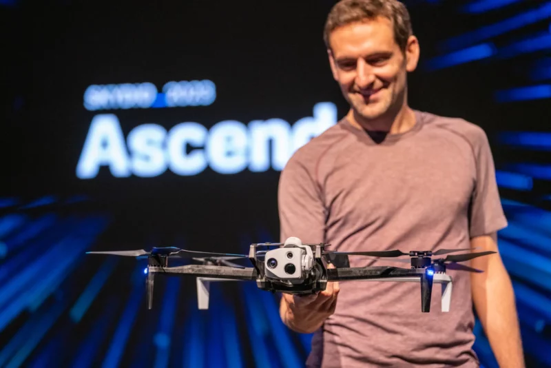 Skydio X10 drone in hand